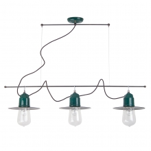 Lampe avec réflecteur aspect bruni, diffuseur transparent, céramique de couleur vert " Anglais ", câble marron foncé