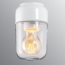 Lampe avec cramique de coloris blanc brillant et avec verre transparent
