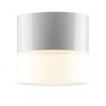 Plafonnier cylindrique avec cramique de coloris blanc brillant, petit modle (lampe allume)